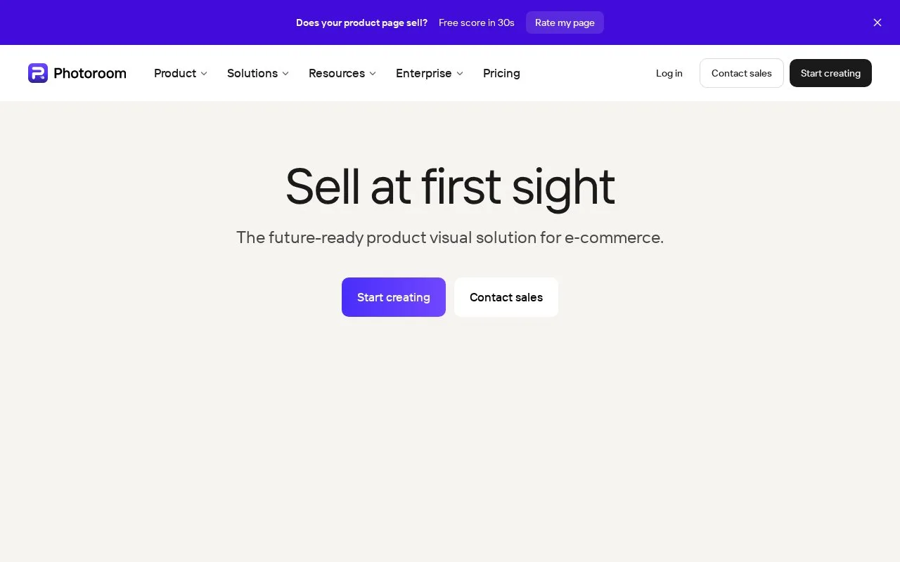 Screenshot of the Photoroom homepage
