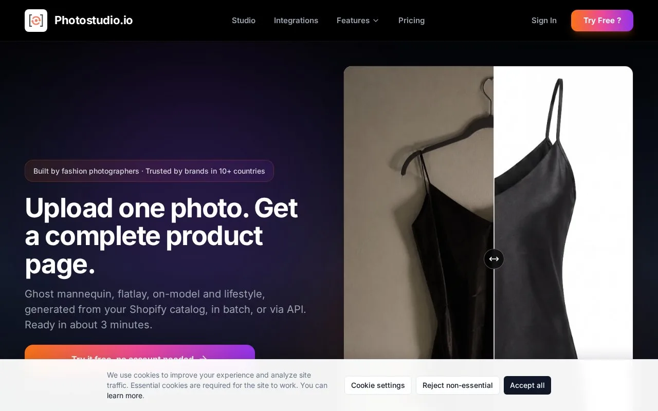 Screenshot of the Photostudio.io homepage