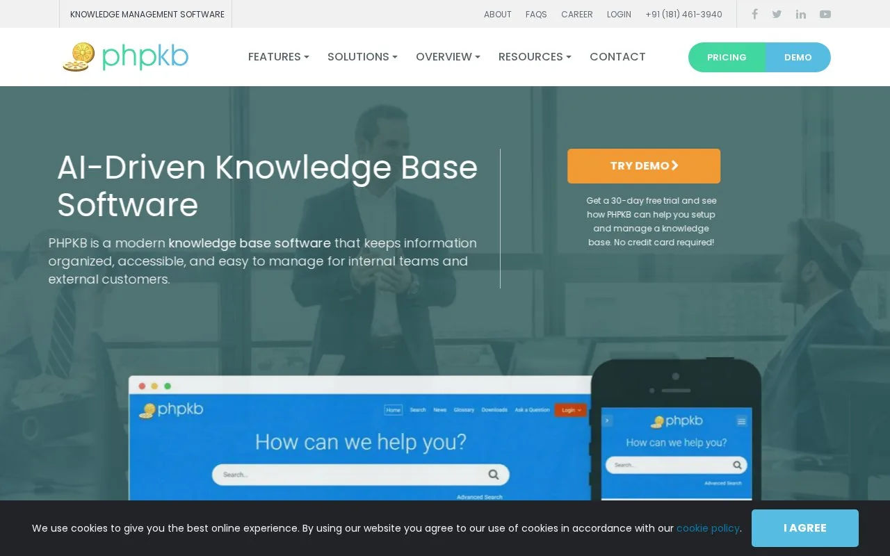 Screenshot of the PHPKB homepage