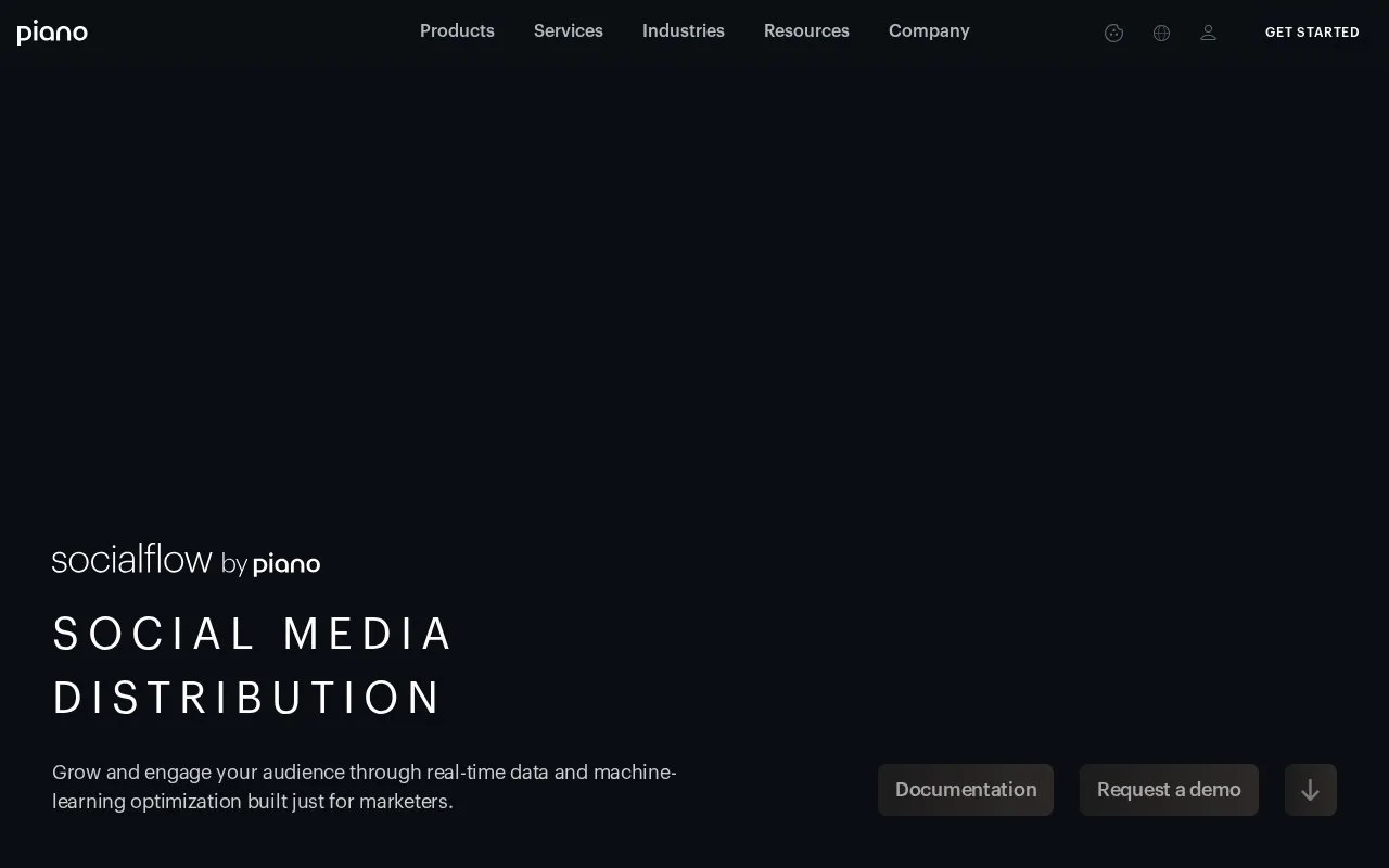 Screenshot of the Piano Socialflow homepage