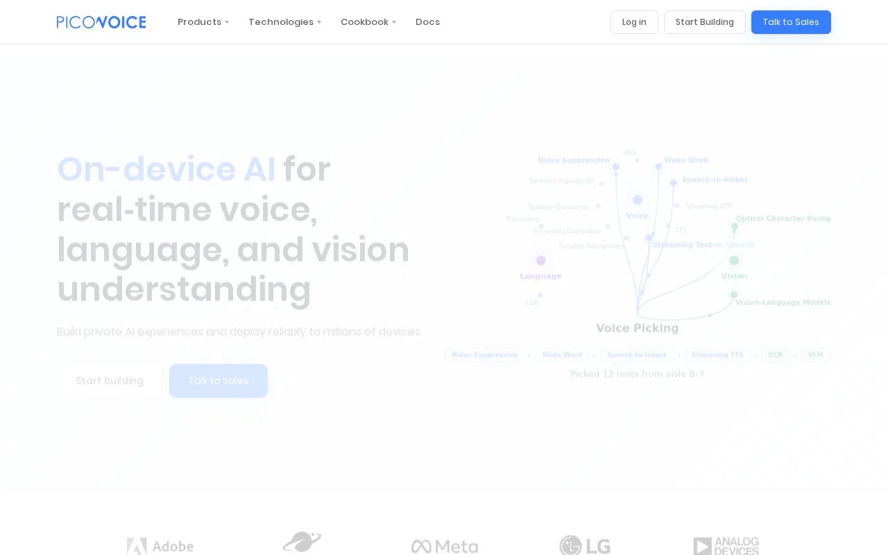 Screenshot of the Picovoice homepage
