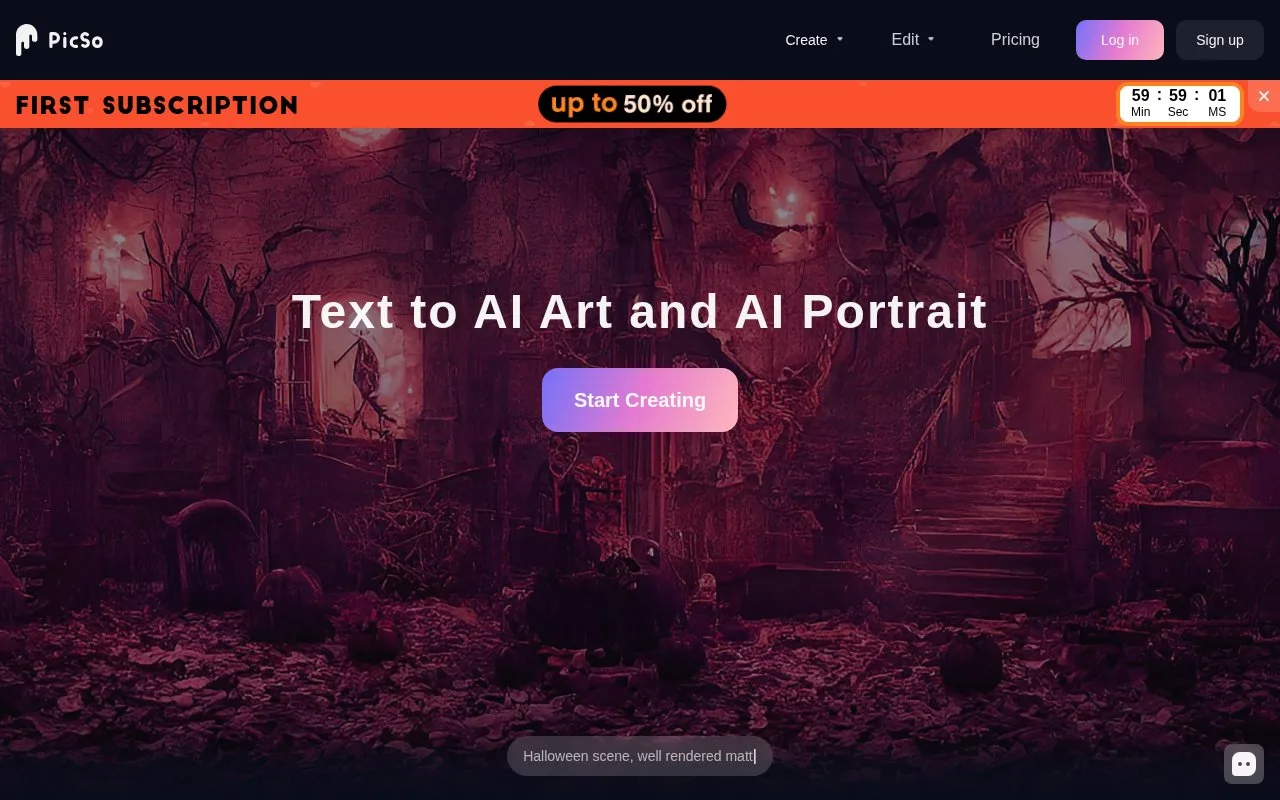 Screenshot of the PicSo homepage