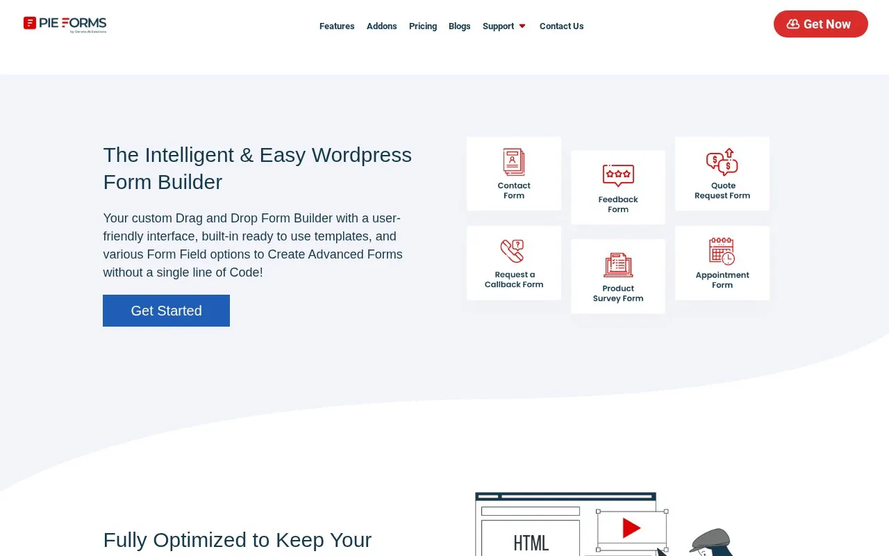 Screenshot of the Pie Forms homepage