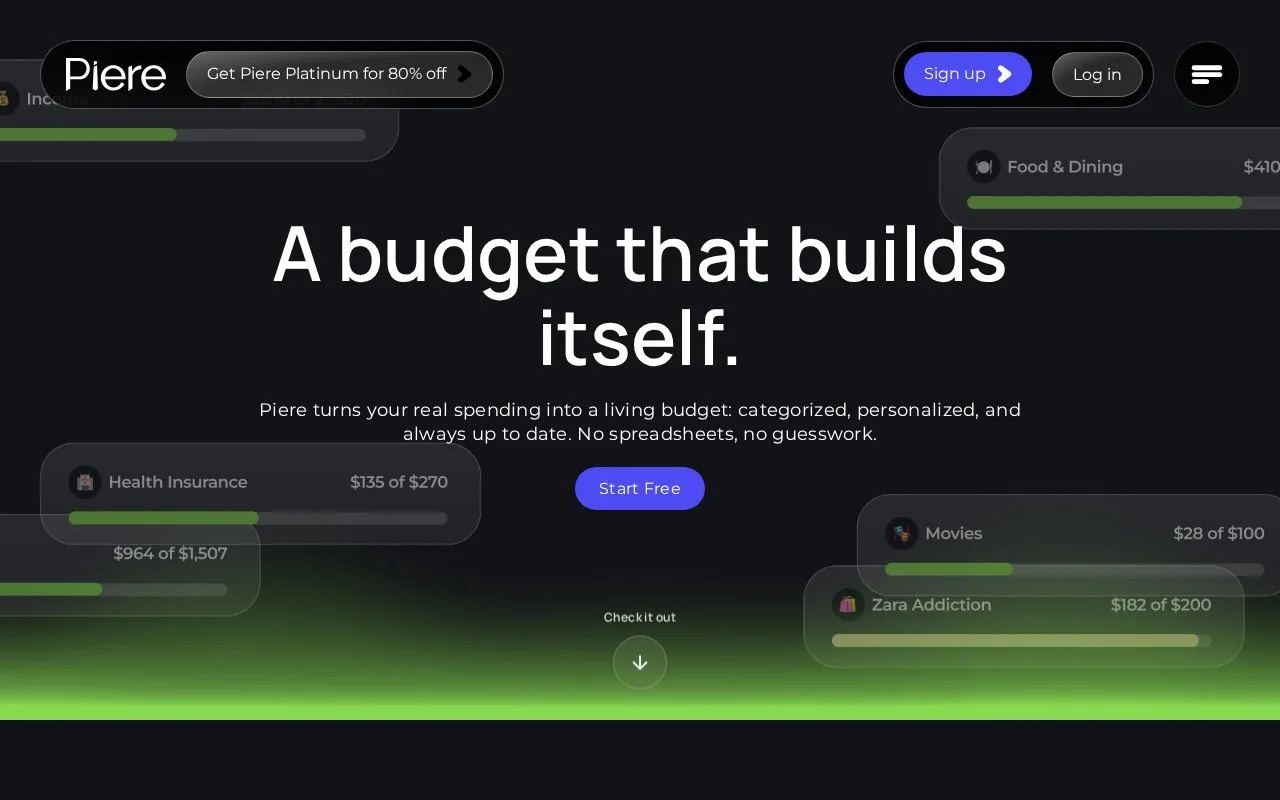 Screenshot of the Piere homepage