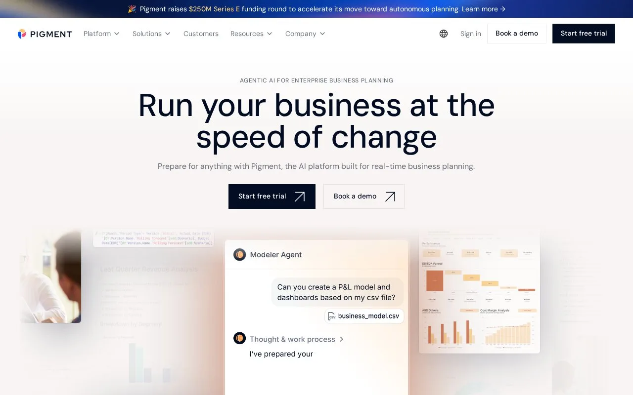 Screenshot of the Pigment homepage