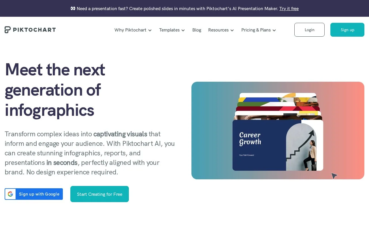 Screenshot of the Piktochart homepage
