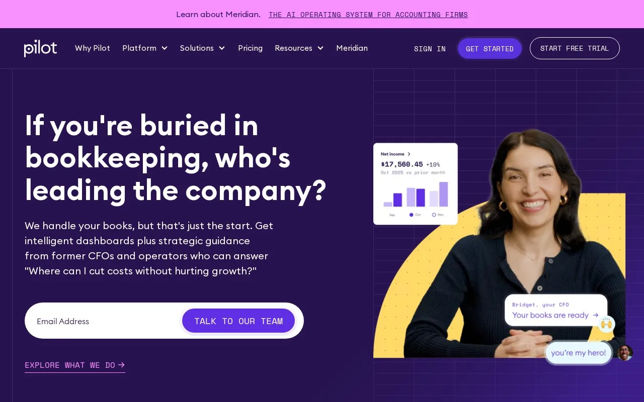 Screenshot of the Pilot homepage
