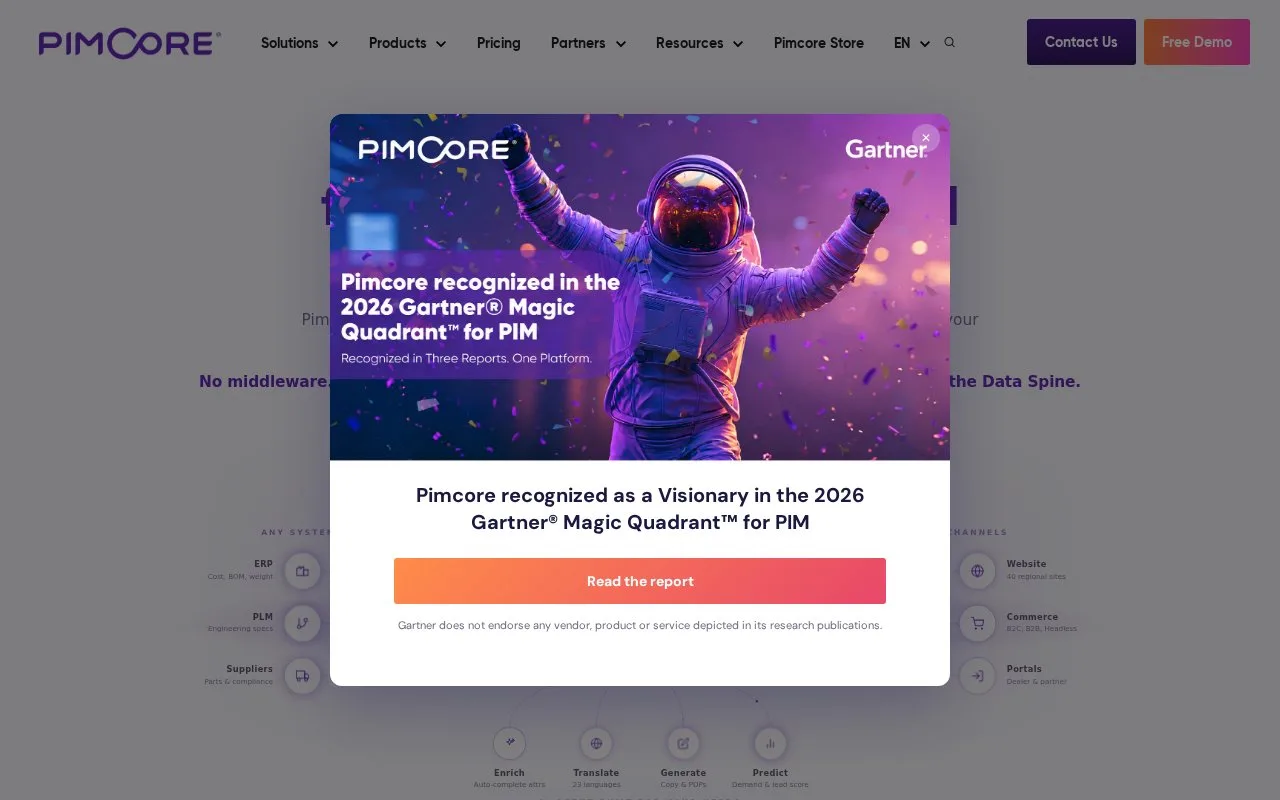 Screenshot of the Pimcore homepage