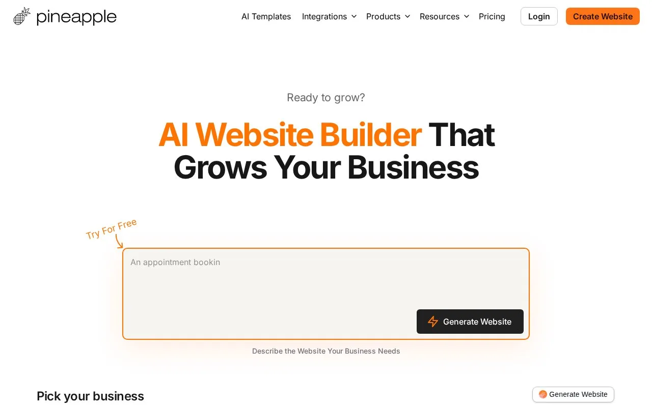 Screenshot of the Pineapple Builder homepage