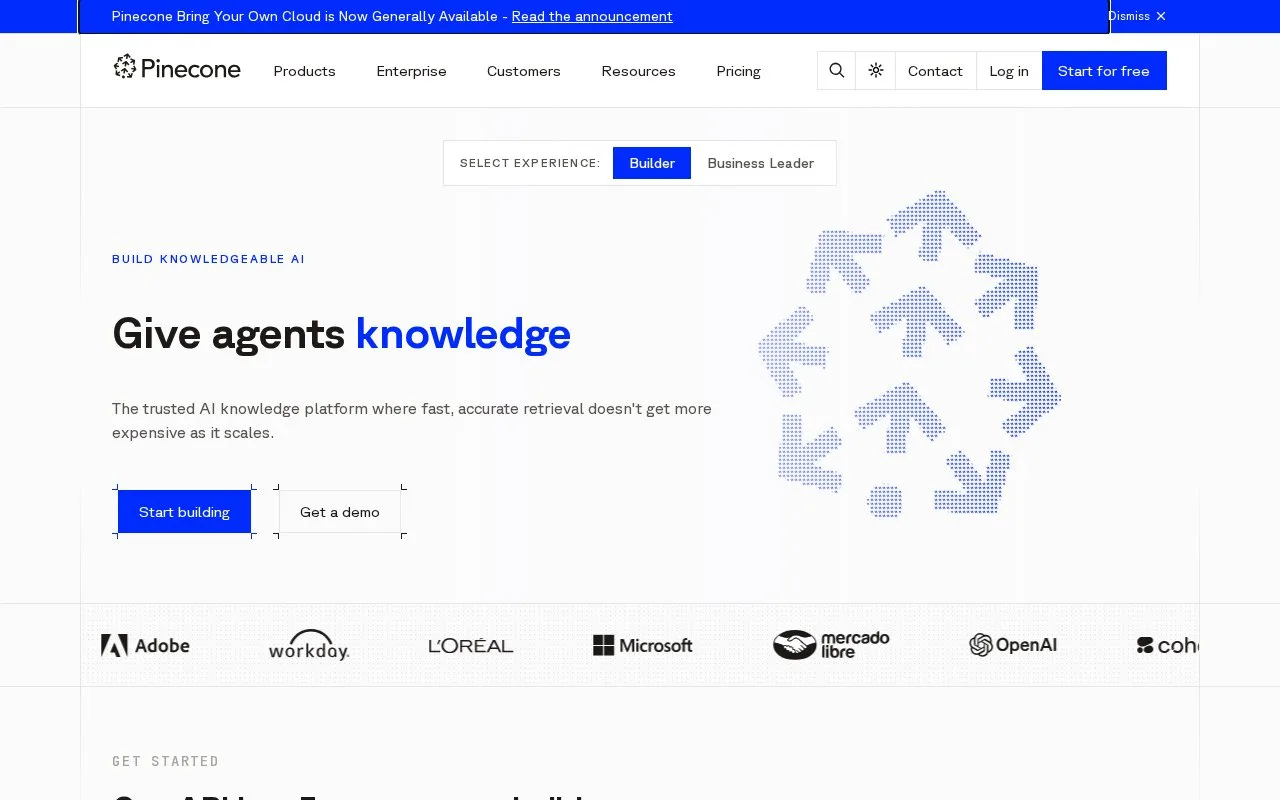 Screenshot of the Pinecone homepage