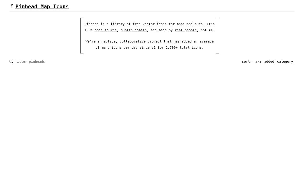 Screenshot of the Pinhead Map Icons homepage
