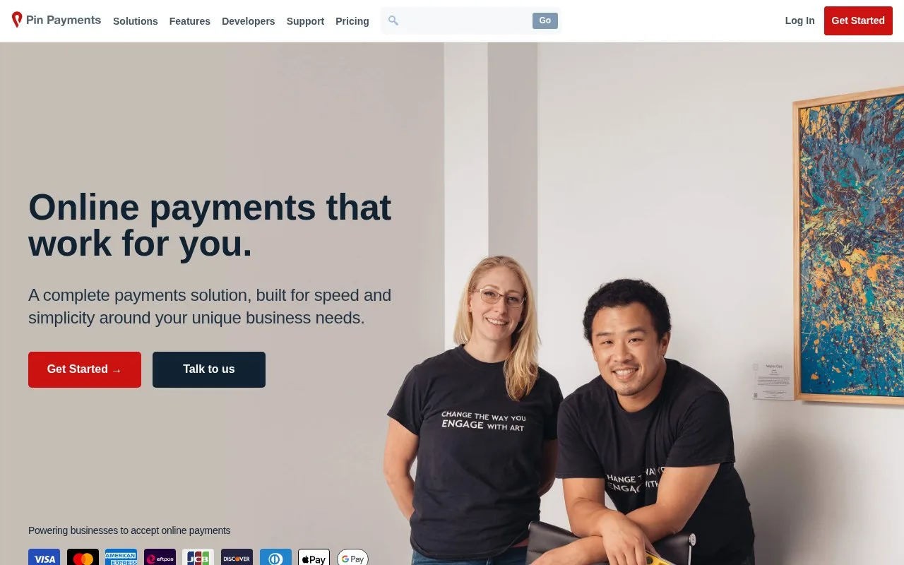 Screenshot of the Pin Payments homepage