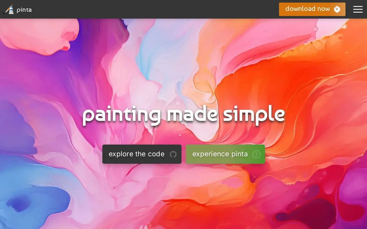 Screenshot of the Pinta homepage
