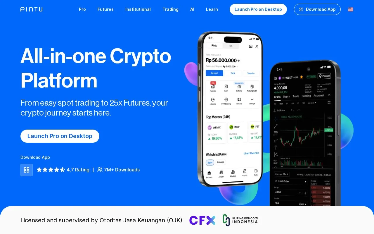 Screenshot of the Pintu homepage