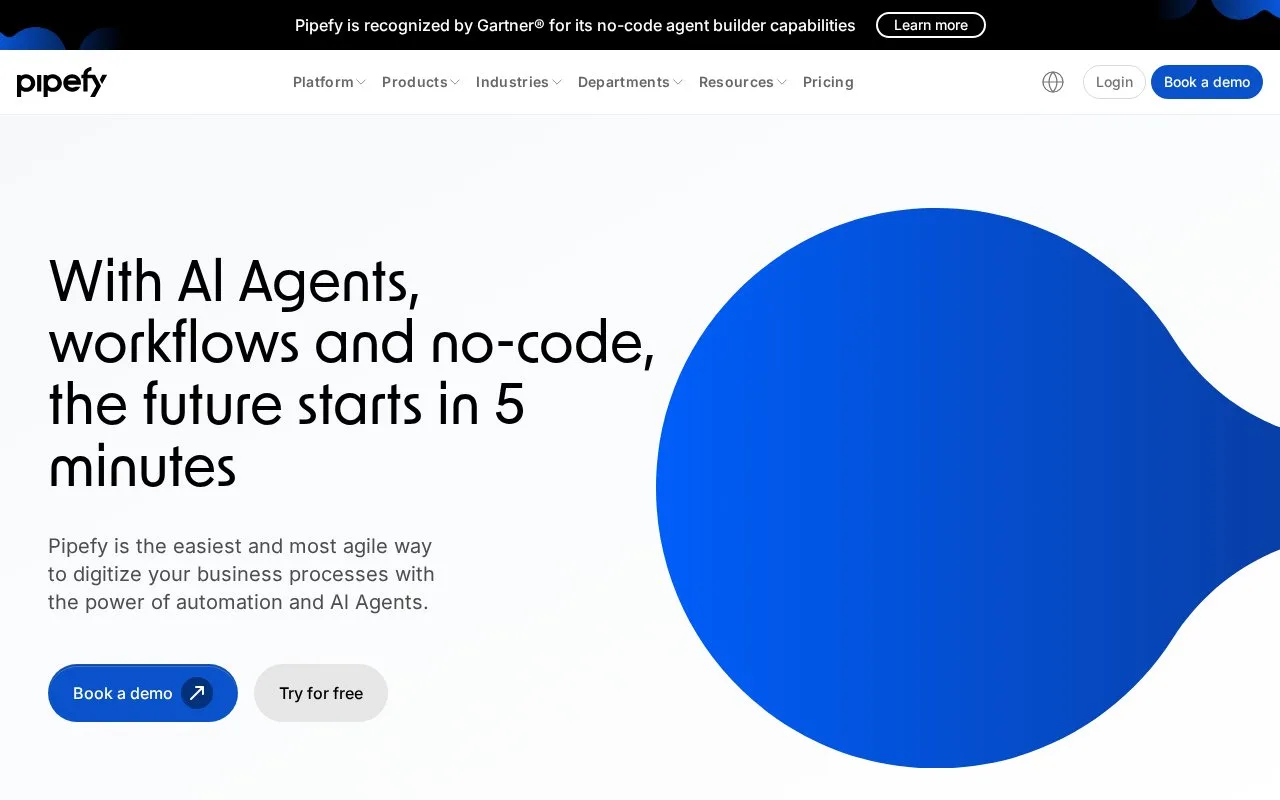 Screenshot of the Pipefy homepage