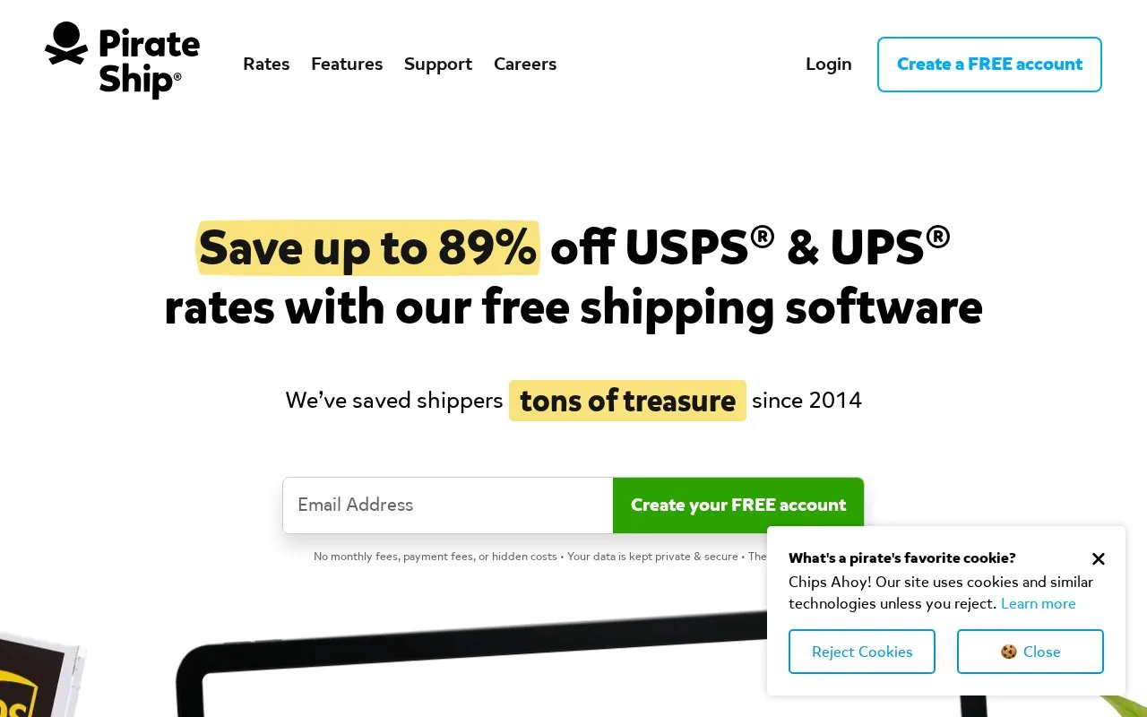 Screenshot of the Pirate Ship homepage