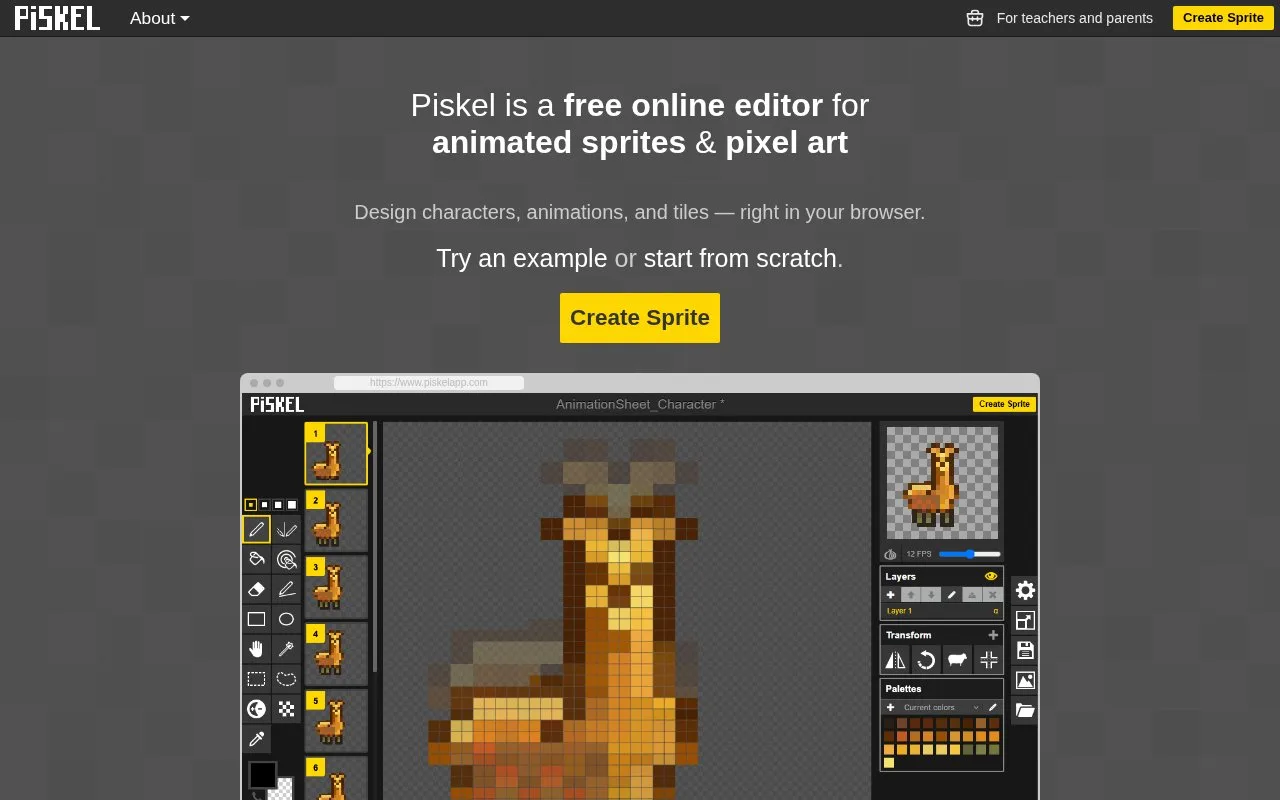 Screenshot of the Piskel homepage