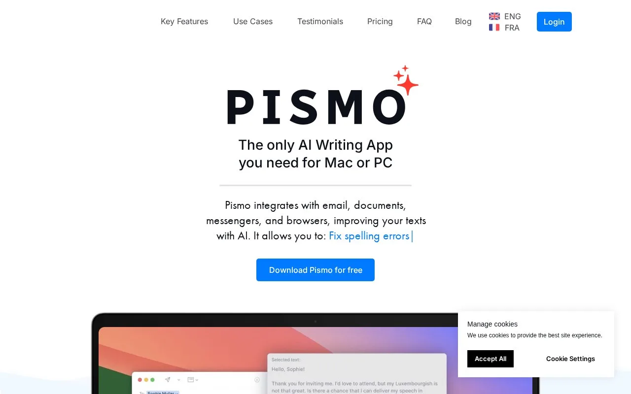 Screenshot of the Pismo homepage