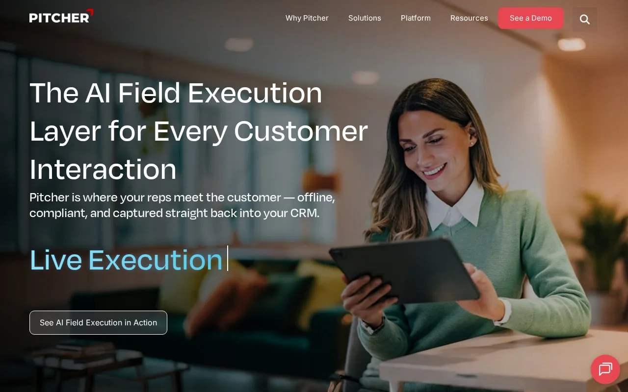 Screenshot of the Pitcher homepage