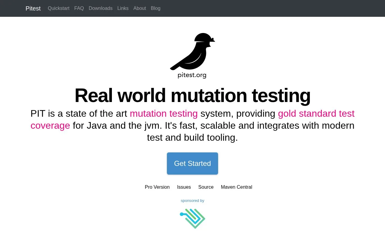 Screenshot of the PIT Mutation Testing homepage