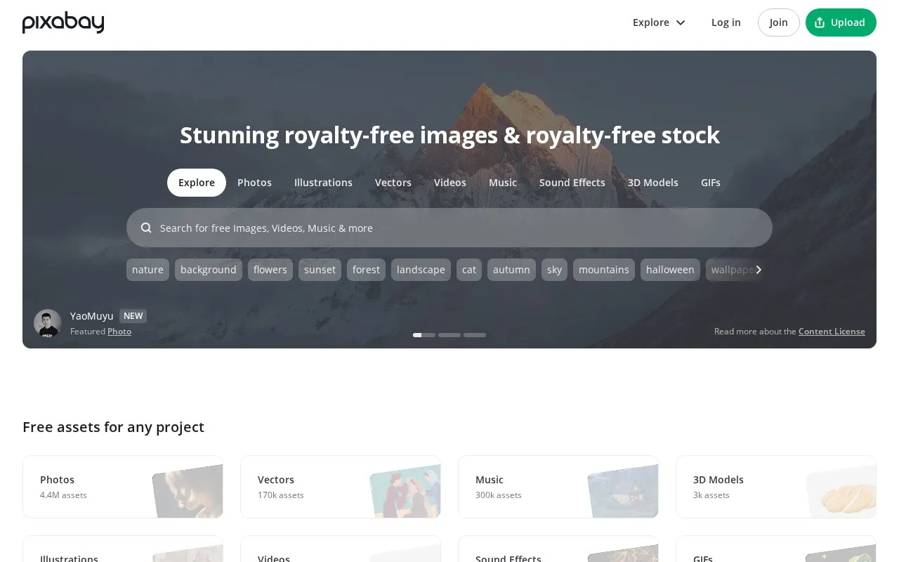 Screenshot of the Pixabay homepage