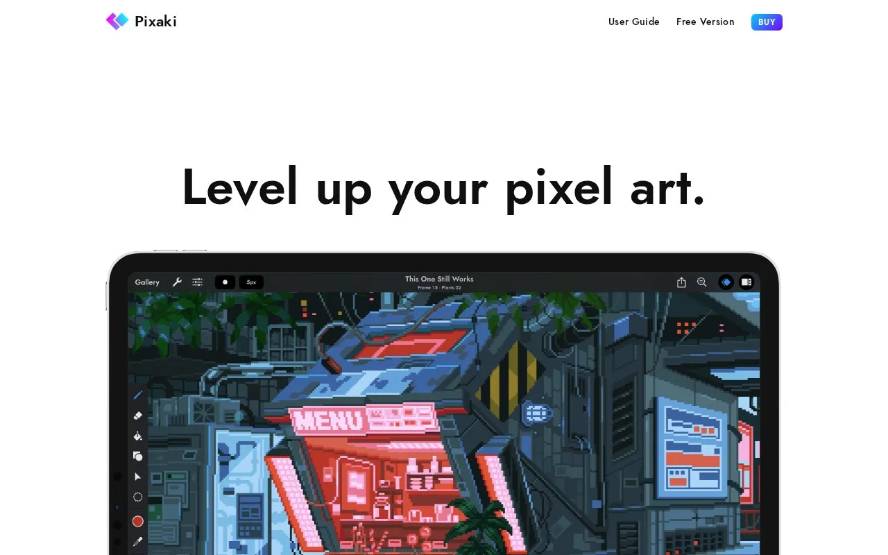 Screenshot of the Pixaki homepage