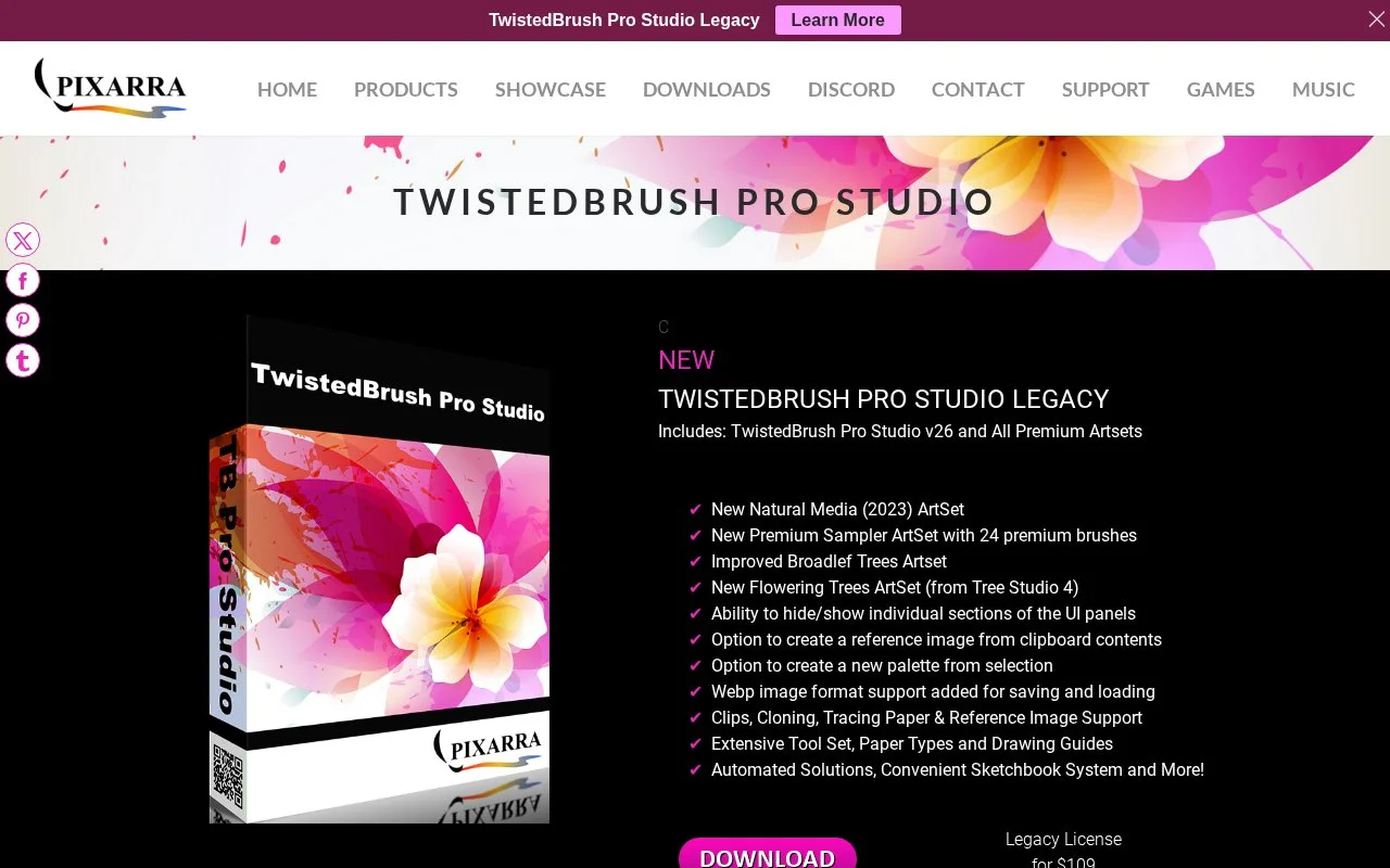 Screenshot of the TwistedBrush Pro Studio homepage