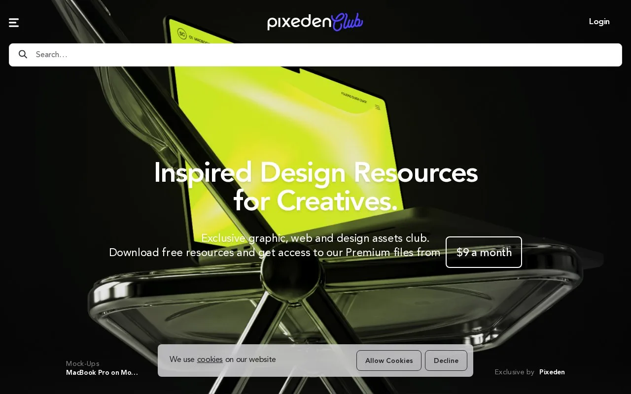Screenshot of the Pixeden homepage