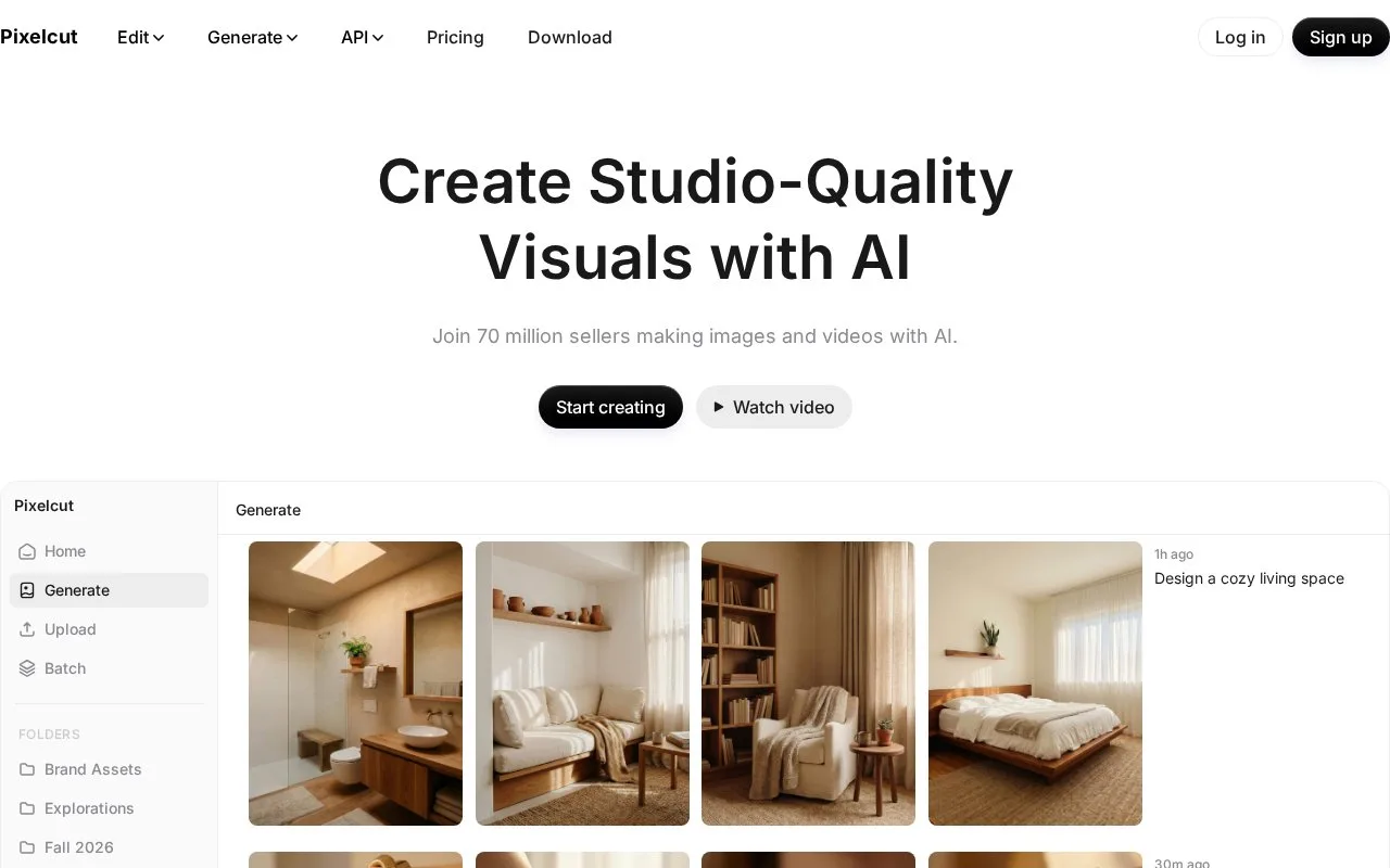 Screenshot of the Pixelcut homepage