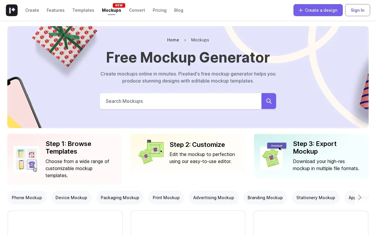 Screenshot of the Pixelied homepage