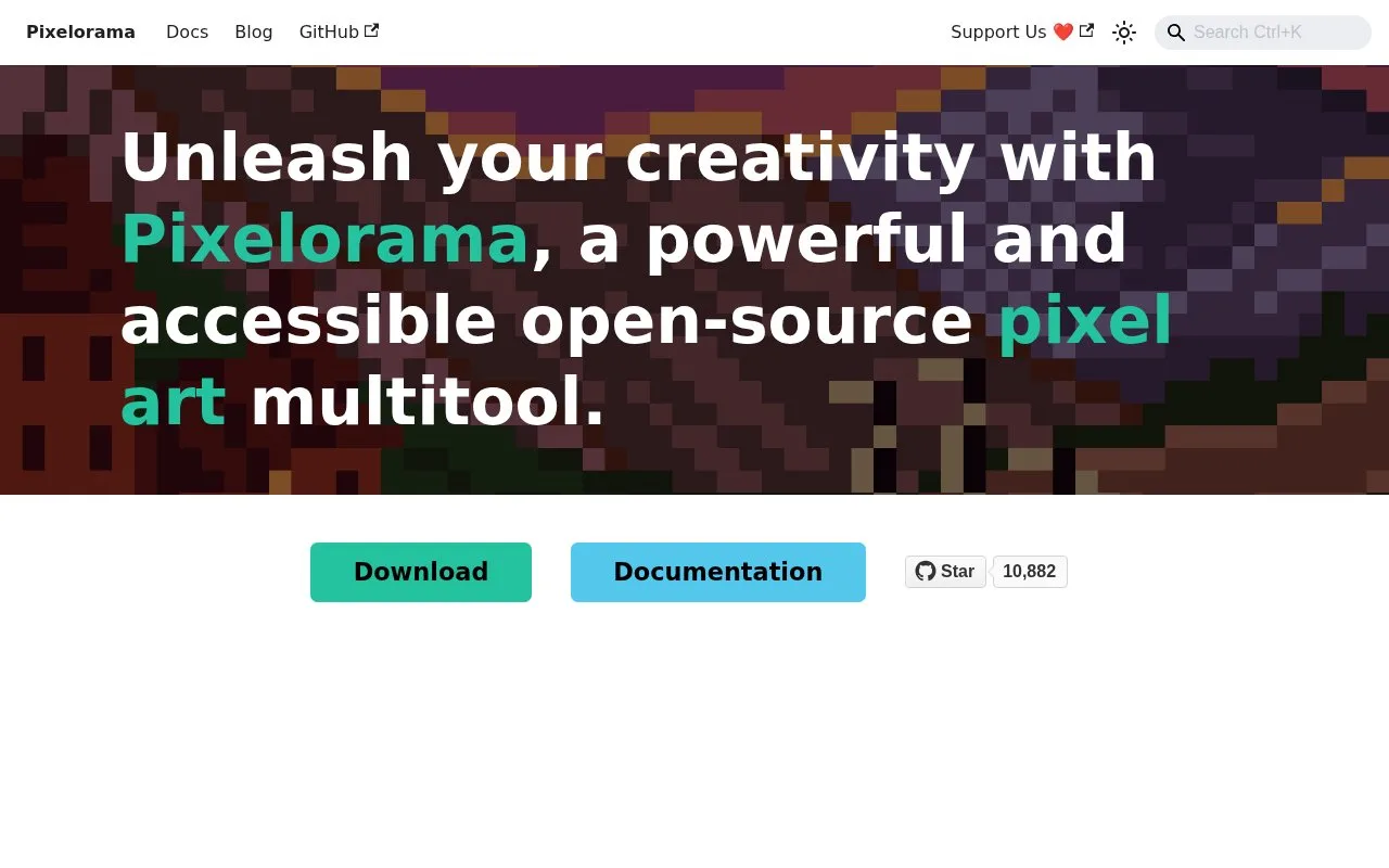 Screenshot of the Pixelorama homepage
