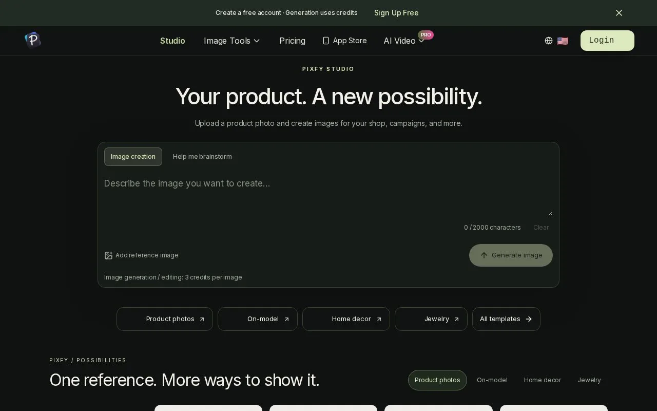 Screenshot of the Pixfy homepage