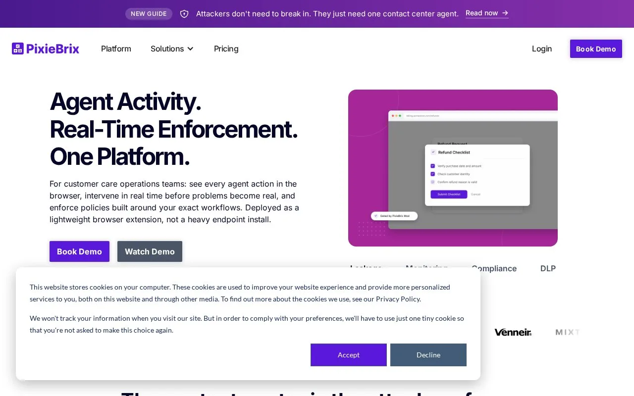 Screenshot of the PixieBrix homepage