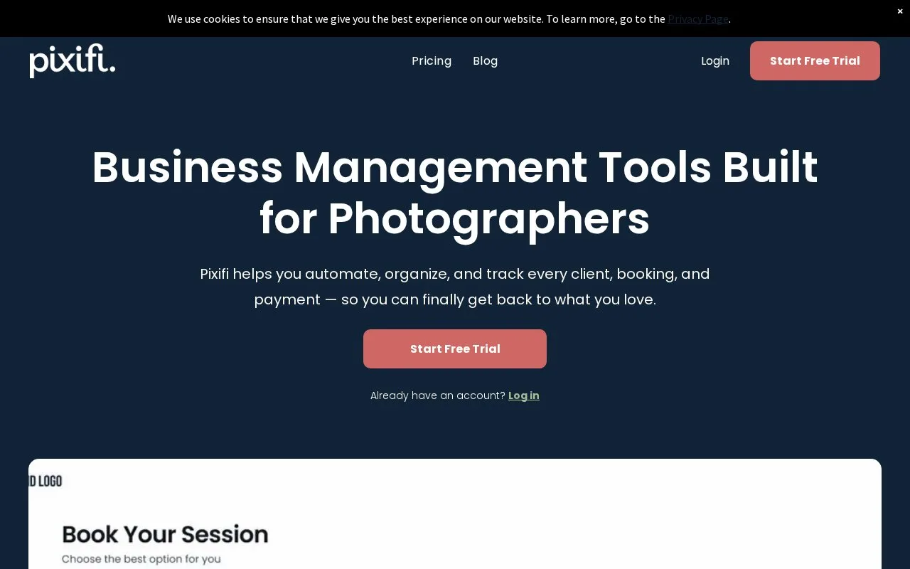 Screenshot of the Pixifi homepage