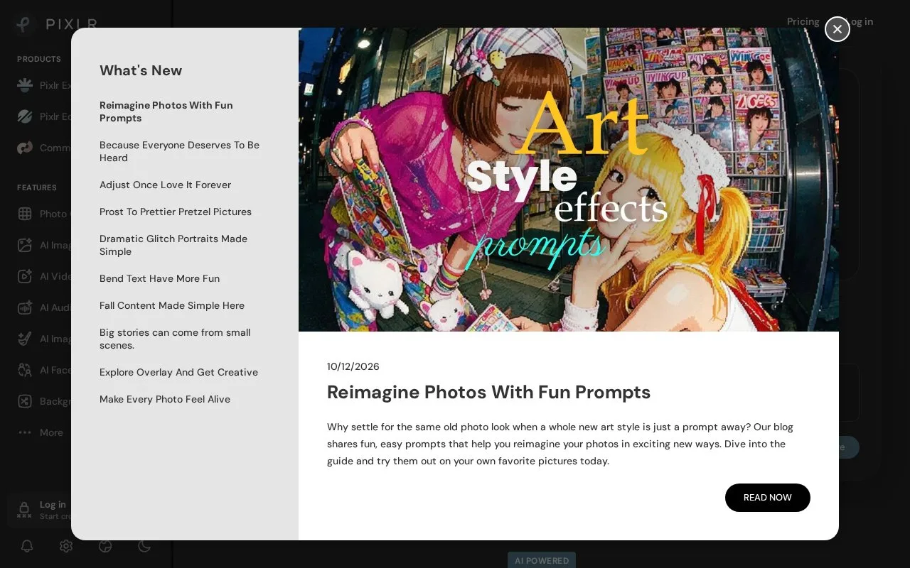 Screenshot of the Pixlr homepage