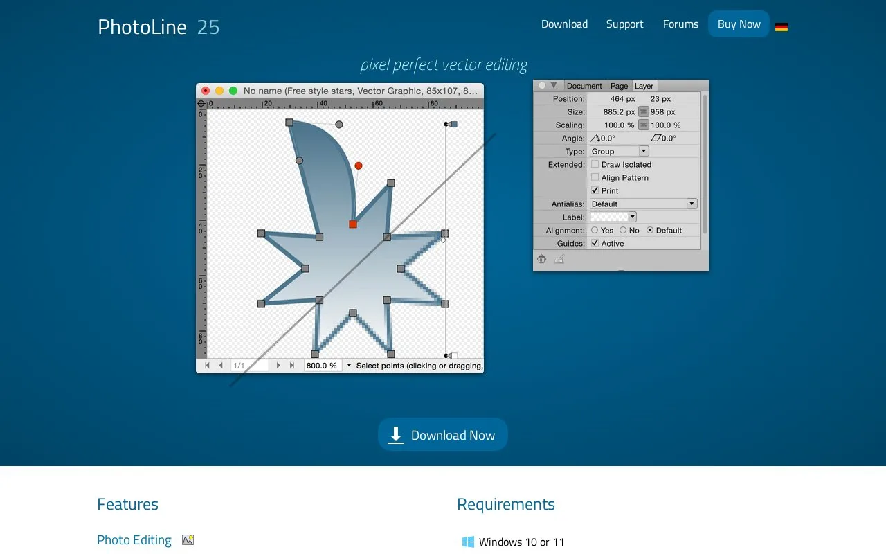 Screenshot of the PhotoLine homepage