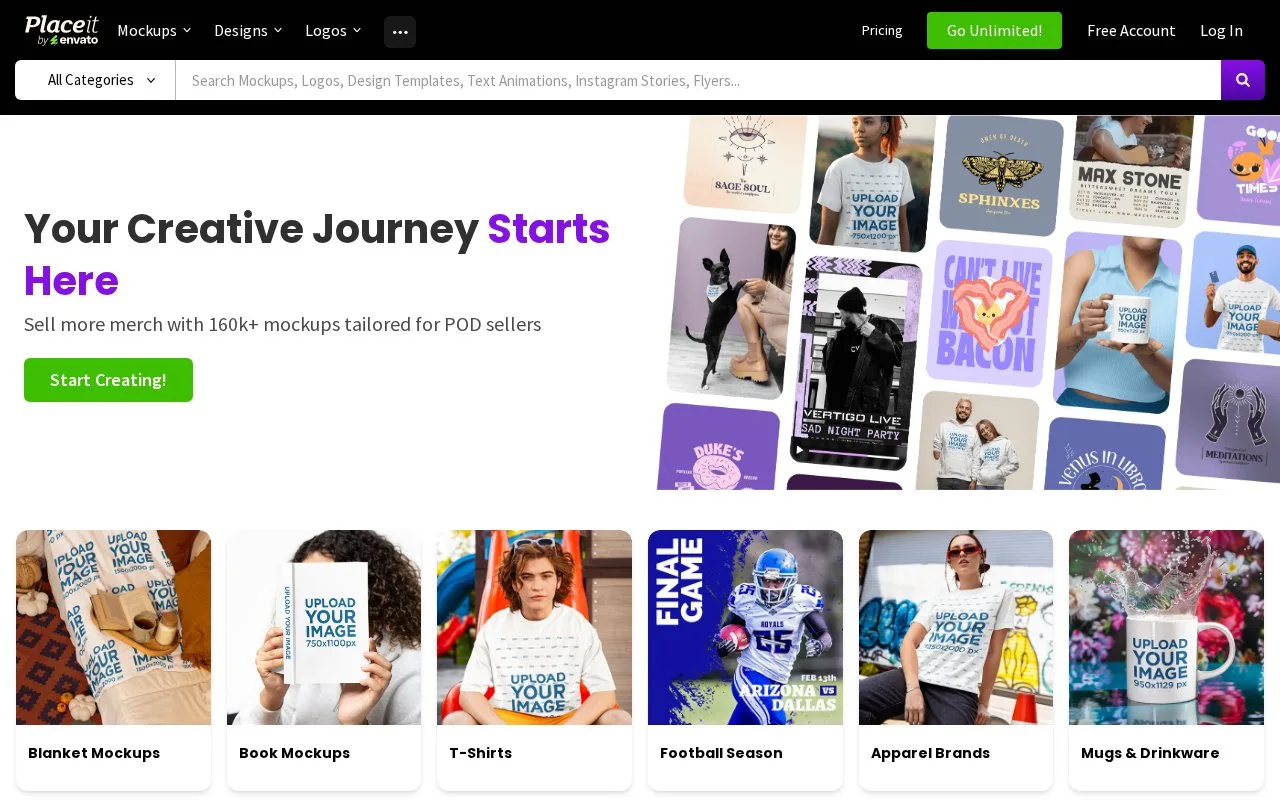 Screenshot of the Placeit homepage