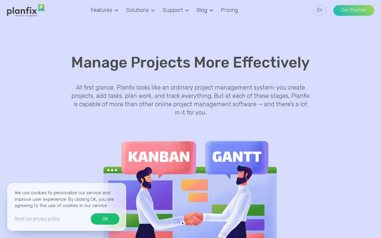 Screenshot of the Planfix homepage