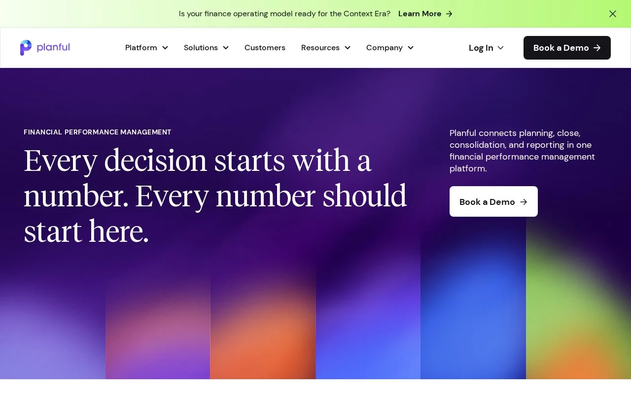 Screenshot of the Planful homepage