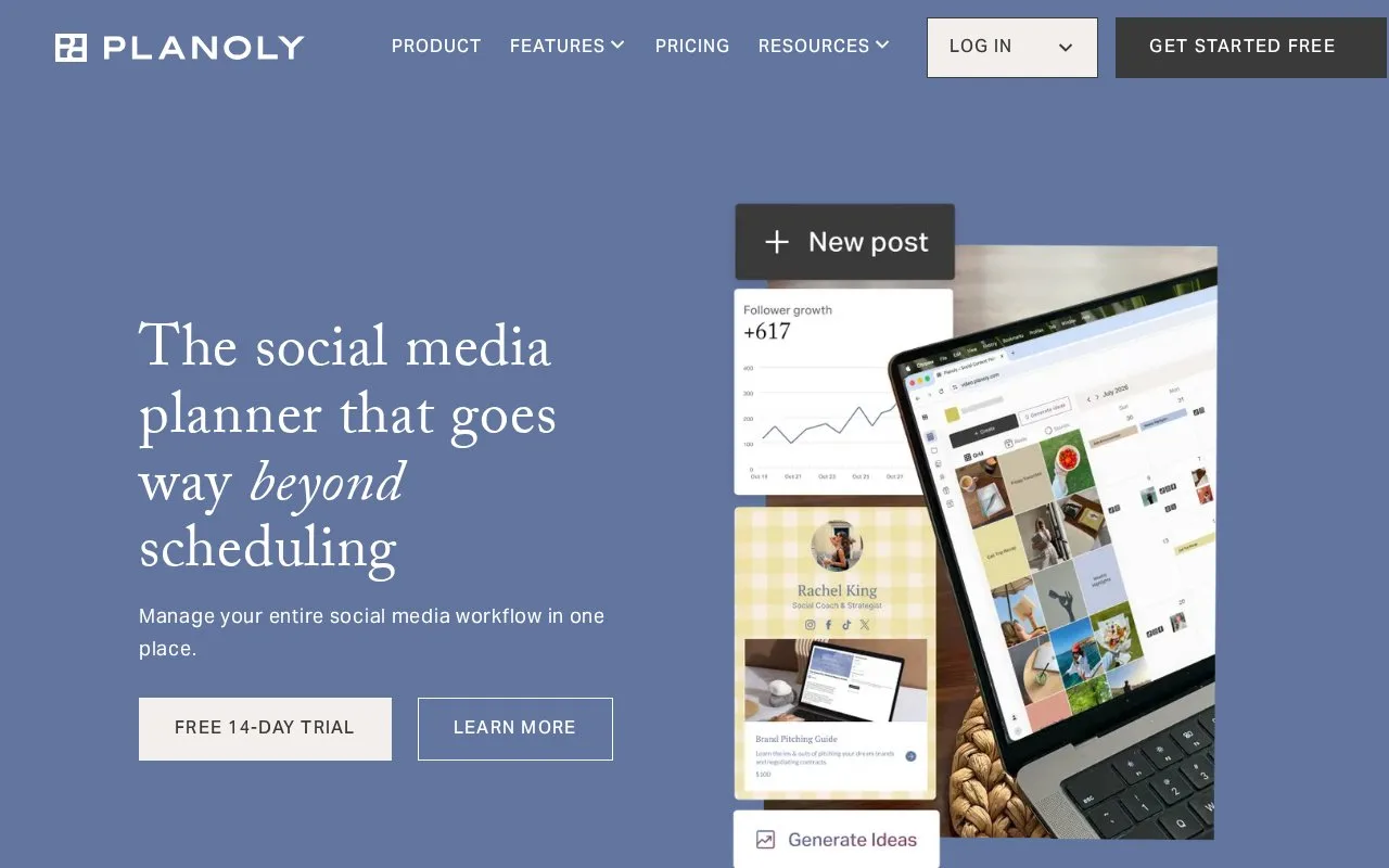 Screenshot of the Planoly homepage