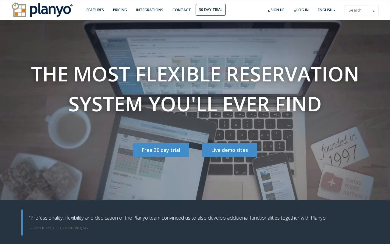 Screenshot of the Planyo homepage