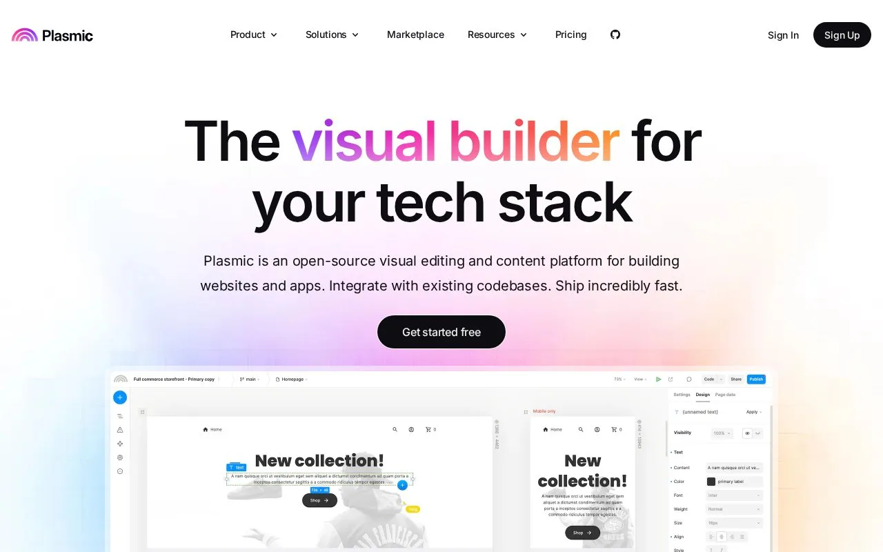 Screenshot of the Plasmic homepage