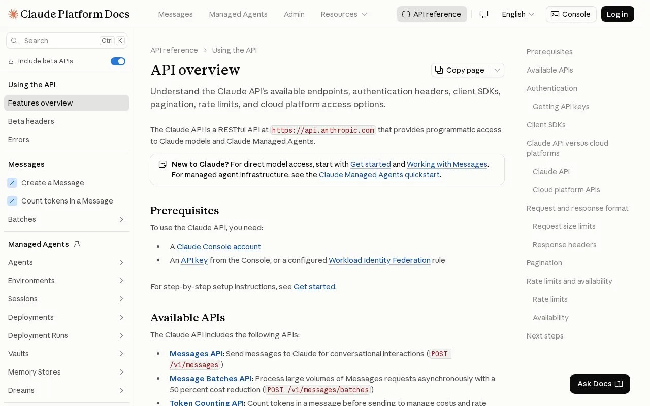 Screenshot of the Claude API homepage