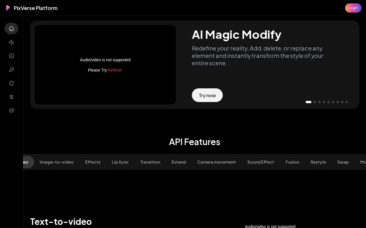 Screenshot of the PixVerse Platform homepage