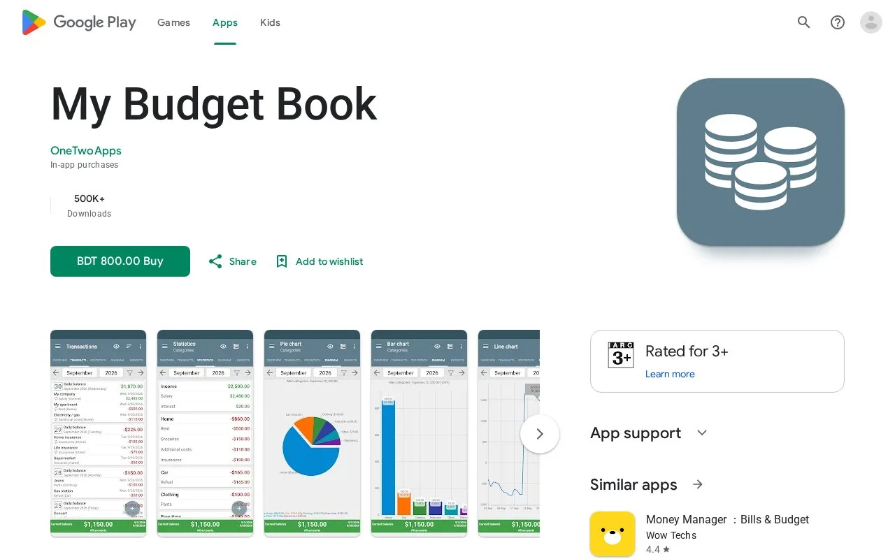 Screenshot of the My Budget Book homepage