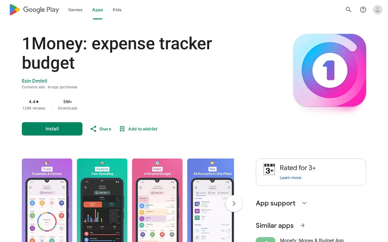 Screenshot of the 1Money homepage