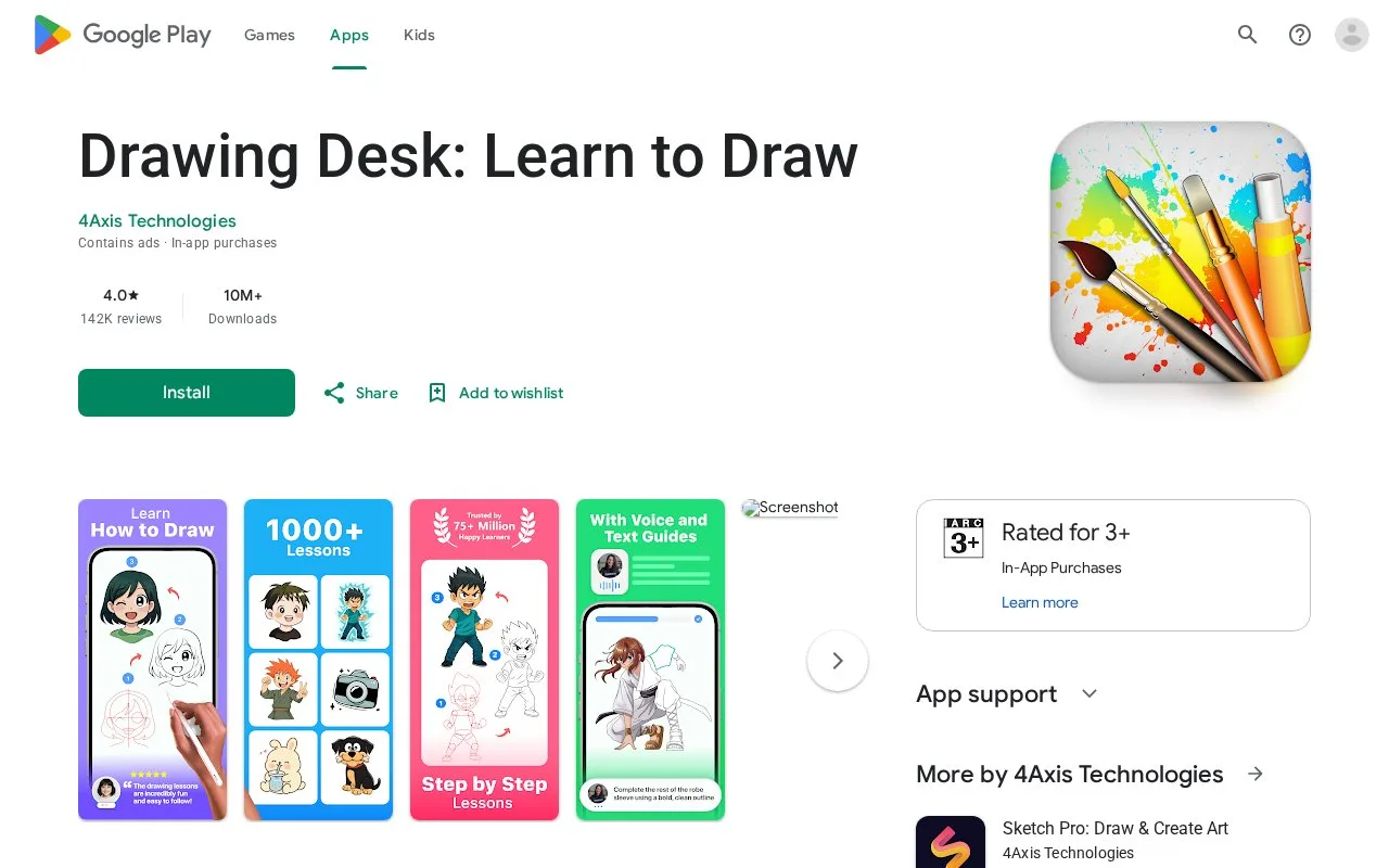 Screenshot of the Drawing Desk homepage