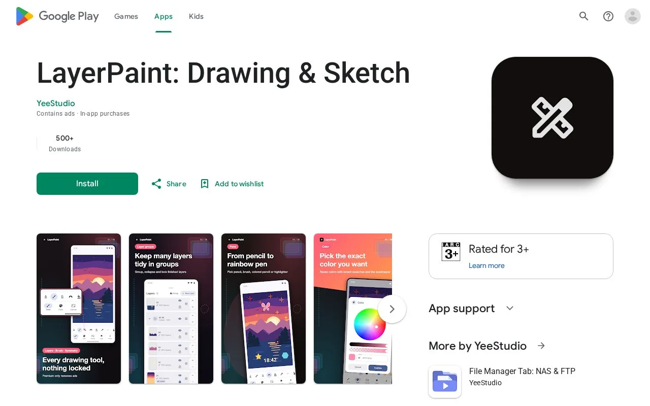 Screenshot of the LayerPaint by YeeStudio homepage
