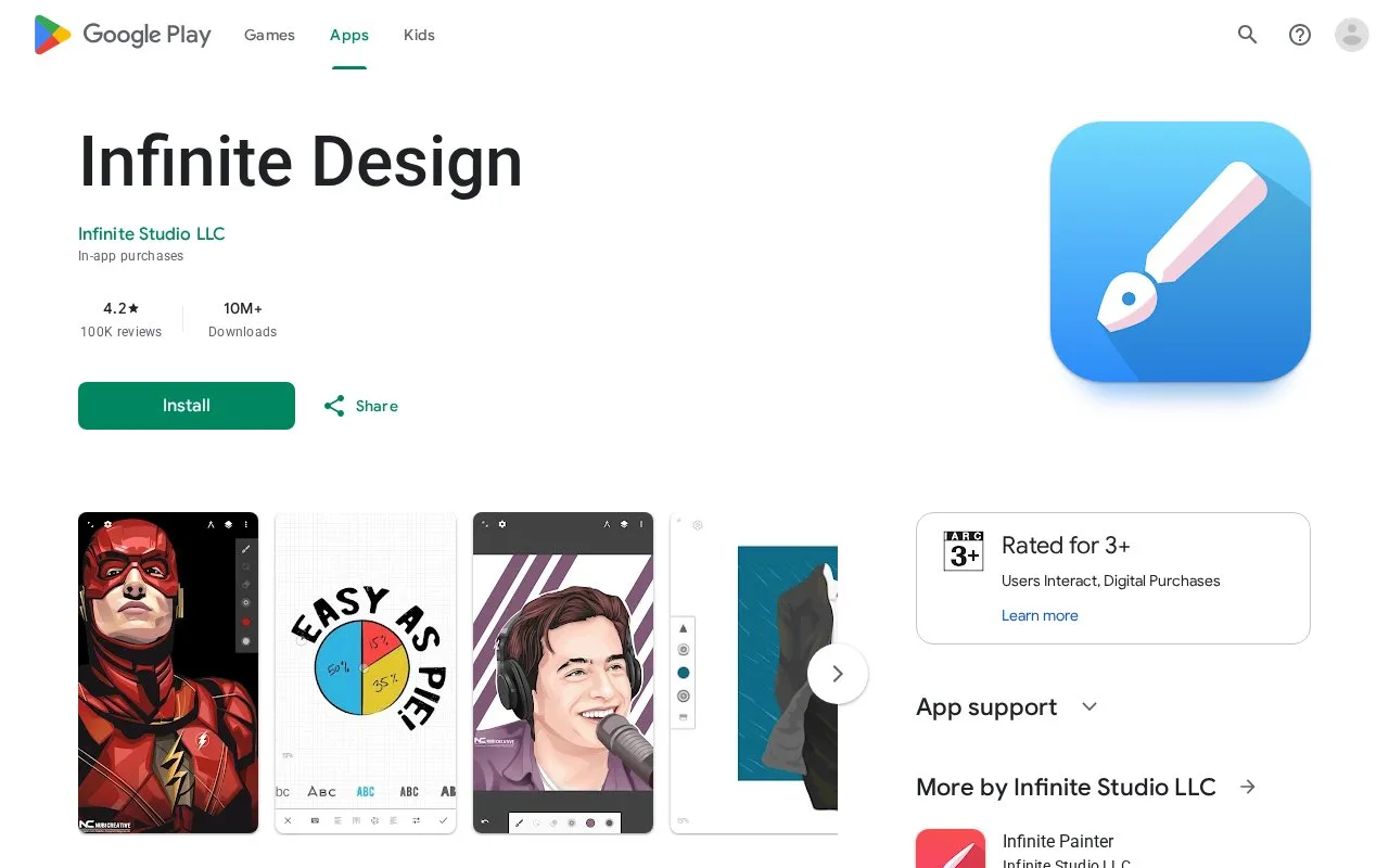 Screenshot of the Infinite Design homepage