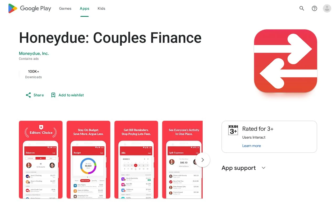 Screenshot of the Honeydue homepage